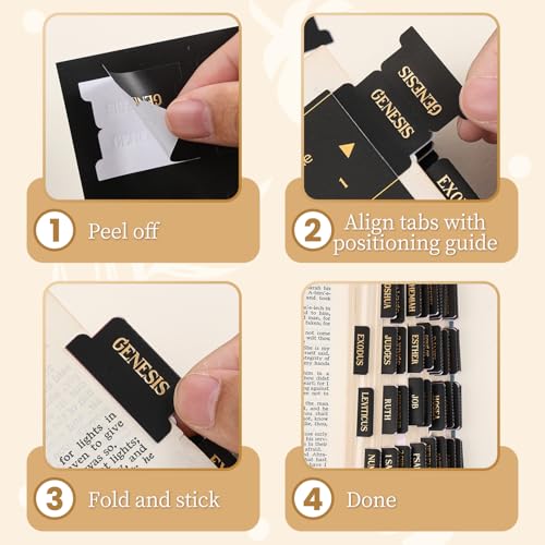 Laminated Bible Tabs, Gold Foil Embossed Lettering Bible Index Tabs for Women Men, Reposition Large Print Sticky Labels, Easy to Read and Apply, 105 Labels for Easy Navigation, Black - style: Gold Foil Black