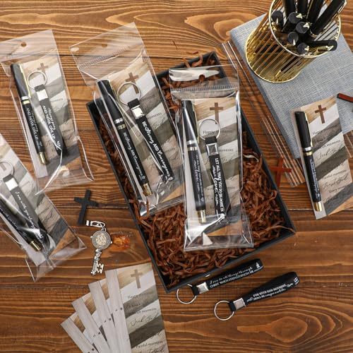 Lincia 30 Sets Christian Gifts Pens Bookmarks Keychains for Church, Black - color: Black