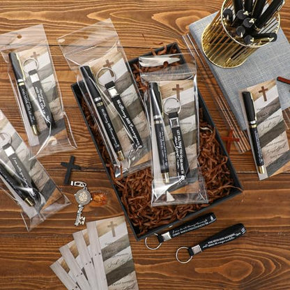 Lincia 30 Sets Christian Gifts Pens Bookmarks Keychains for Church, Black - color: Black