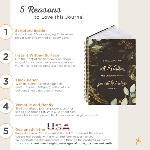 Christian Art Gifts Spiral Journal: He Will Cover You - Psalm 91:4