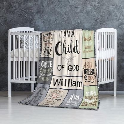 Personalized Baby Blanket with Name Christian Gift - Plush Baptism Blanket with Scripture Quote Swaddle Bible Verse for Newborn Boys Birthday Christmas Christening Godchild - color: Design02