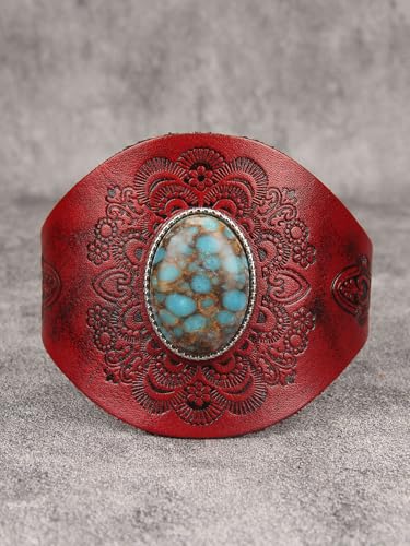 GelConnie Punk Leather Cuff Bracelet Adjustable Straps Wrap Bracelets Arm Armor Cuff Gothic Leather Wristbands for Men, Women - color: MLPB107-Red