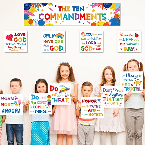 Ten Commandments Bulletin Board Posters for Classroom Decorations Christian Bible Verse Banner Inspirational Wall Display Set for Christmas Teachers Church Sunday School Middle High School Wall Decor