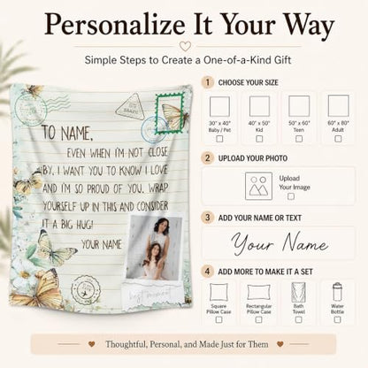 Mother's Day Personalized Photo Blanket, Custom Butterfly Blankets Gift - color: White