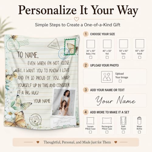 Mother's Day Personalized Photo Blanket, Custom Butterfly Blankets Gift - color: White