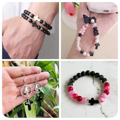 FASHEWELRY 100Pcs Black White Acrylic Cross Beads - Cute Mini Crucifix Loose Rosary Spacer for Easter, DIY Bracelet, Necklace, Jewelry Making, Earring - color: Cross-Black White
