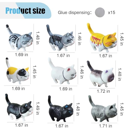9PCS Mini Cat Cute Car Accessories, Funny Car Rearview Mirror Ornaments, Cat Figurines Dashboard Decorations, Auto Interior Aesthetic Decoration for Vehicle Home Desk Office (9PCS) - size: 9PCS