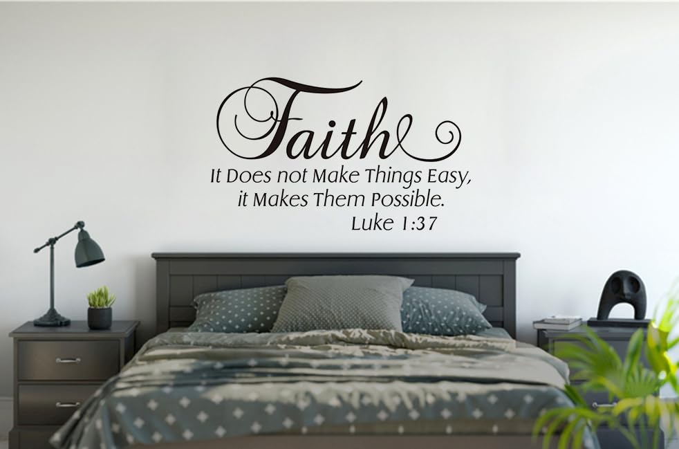 Luke 1:37 Christian Wall Decals, Faith It Does Not Make Things Easy it Makes Them Possible Bible Verse Wall Stickers, Scripture Quotes Religious Phrase Vinyl Wall Art for Home Church
