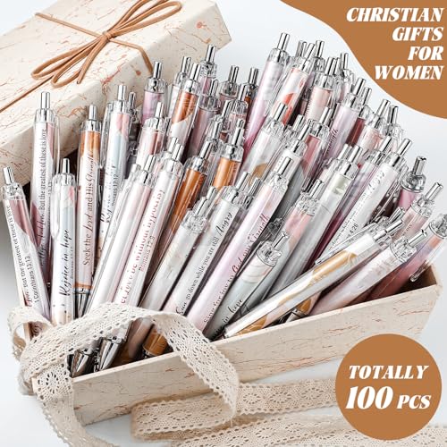Ctosree 100 Pcs Bible Verse Ballpoint Pens Bulk Christian Gift for Women Easter Gifts Inspirational Scripture Pens Novelty Boho Scripture Black Ink Religious Gift for School Office Church Supplies