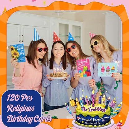 Motiskyy 120 Pack Religious Christian Birthday Cards Bulk with Scripture Bible Verse 4.5 x 6.2 Inch Assorted Christian Blessings Greeting Cards for Birthday with Envelopes and Stickers(Classic Style) - style: Traditional