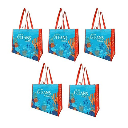 Earthwise Reusable Grocery Bags – Foldable & Water‑Resistant OceanWise® Shopping Bags, Gift Totes, Durable Multi‑Use Eco Bags (5 Pack)