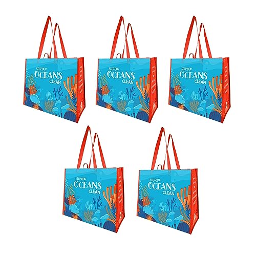 Earthwise Reusable Grocery Bags – Foldable & Water‑Resistant OceanWise® Shopping Bags, Gift Totes, Durable Multi‑Use Eco Bags (5 Pack)