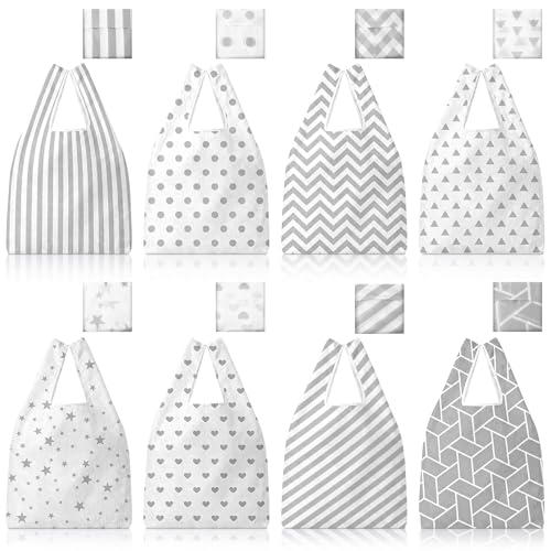 Weewooday 8 Pcs Reusable Grocery Bags with Storage Pouch Large Heavy Duty Washable Oxford Cloth Shopping Bags - style: Minimalist