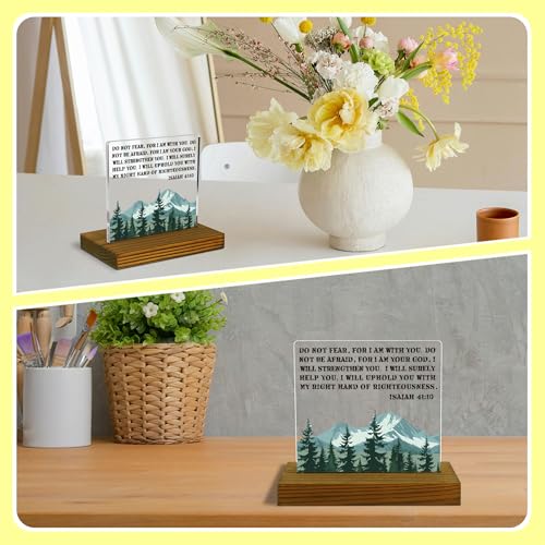Isaiah 41:10 Sign, Do not fear for I am with you Scripture Sign, I am your God Bible Verse Sign, Christian Nursery Plaque, Acrylic Desk Decor Sign with Wood Stand - FSA068 - style: Isaiah 41:10