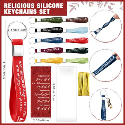 Lincia 30 Sets Christian Gifts for Church Bulk Religious Pen Books of The Bible Bookmark Religious Silicone Keychains for Sunday School Teacher Family Men Women Grandparents Pastor Clergy