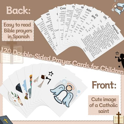 120 Pcs Catholic Gift Spanish Catholic Prayer Cards with Cute Saints