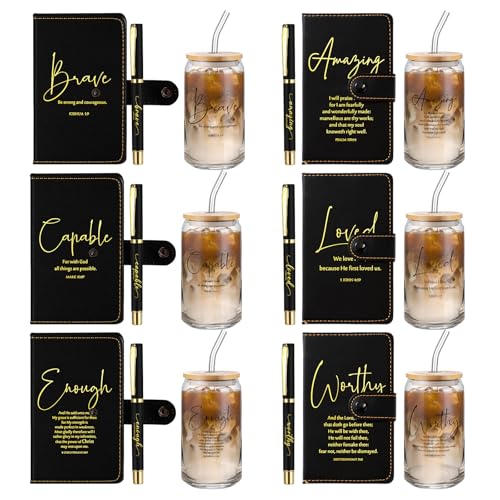 AmazingSpark 18 Pcs Christian Gifts Bulk Glass Cups Prayer Journals Pens - color: Black, size: Bible Words