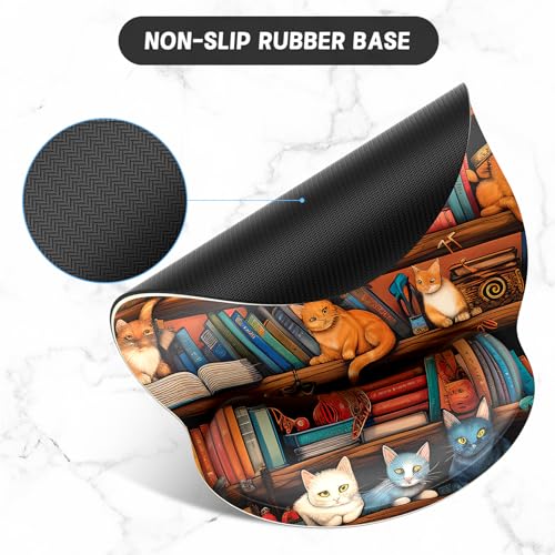 ITNRSIIET Ergonomic Mouse Pad with Wrist Support Wrist Rest Smooth Surface Non-Slip Rubber Base Comfortable Office Supplies Pain Relief, 9.8 x 9.1 inches, Cat on the Desk - color: Cat on the Desk