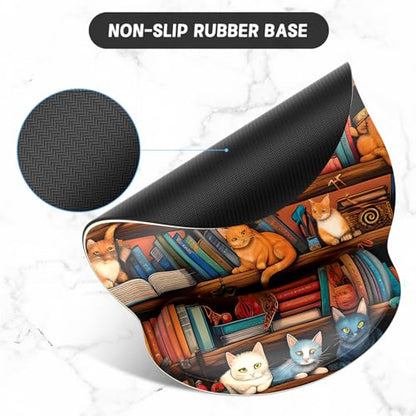 ITNRSIIET Ergonomic Mouse Pad with Wrist Support Wrist Rest Smooth Surface Non-Slip Rubber Base Comfortable Office Supplies Pain Relief, 9.8 x 9.1 inches, Cat on the Desk - color: Cat on the Desk