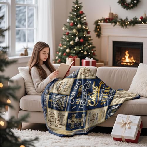 Christian Bible Verse Gift Blanket 60"x50" Spiritual Gift for Men - color: Blue-christian