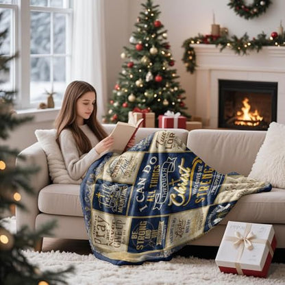 Christian Bible Verse Gift Blanket 60"x50" Spiritual Gift for Men - color: Blue-christian
