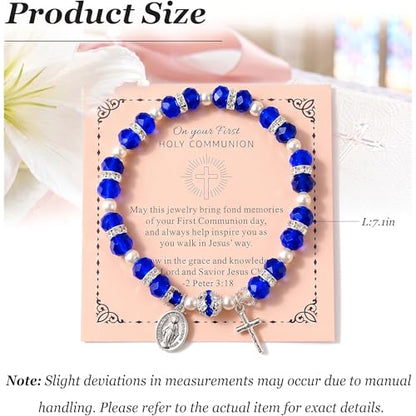 Women Stretch Rosary Bracelet Beaded Crucifix & Miraculous Medal - color: HOLY3