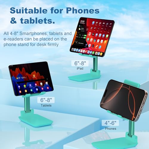 Cell Phone Stand,Adjustable Angle Height Phone Stand for Desk,Fully Foldable/Portable Phone Holder with Silicon Pad for iPhone 16/15/14/13/12/Smartphones,All Mobile Phones (Green) - color: Green