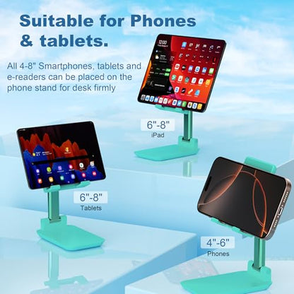 Cell Phone Stand,Adjustable Angle Height Phone Stand for Desk,Fully Foldable/Portable Phone Holder with Silicon Pad for iPhone 16/15/14/13/12/Smartphones,All Mobile Phones (Green) - color: Green