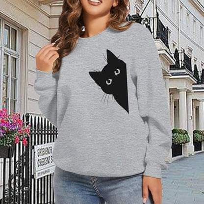 Cat Sweatshirts for Women Graphic Print Sweatshirt Funny Long Sleeve Shirt Cute Pullover Lightweight Hoodie Tops - color: Light Gray, size: X-Large