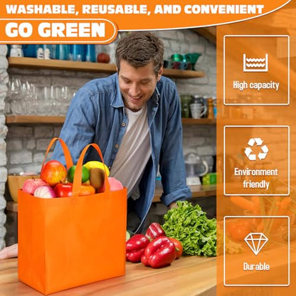Windyun Reusable Grocery Bags Non Woven with Handles - color: Orange