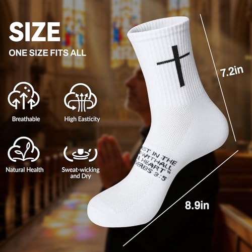 6 Pairs Christian Cross Socks Prayer Stockings with Bible Verse for Church & Daily Wear Christian Gift for Christmas - color: Proverbs 3:5 - White/Black