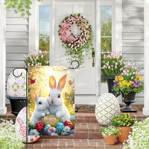 Happy Easter Garden Flag Bunny Decor 12x18 Double Sided Outside - color: Easter 12x18 Inch, size: 12x18 Inches