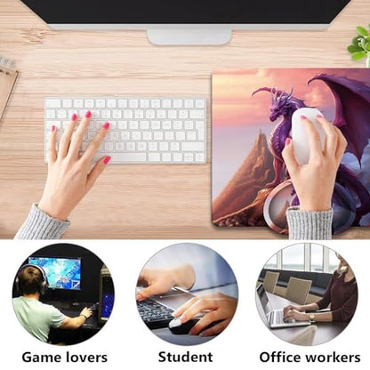 Mouse Pad 9.4"x7.9" + Wrist Support Pad + Embroidered Cup Pad Non-Slip Set, Ergonomic Mouse Wrist Support Pad, Suitable for Office/Gaming/Home Use, Purple Dragon Book - color: Purple Dragon Book