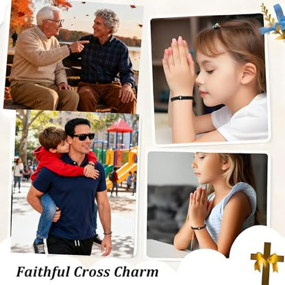 Mens Cross Bracelet for Teen Boys Gift Ideas, christmas stocking stuffers for teens, Christian Religious Jewelry Gifts for Son from Mom Catholic Baptism Confirmation Birthday Gifts for Son Grandson Nephew