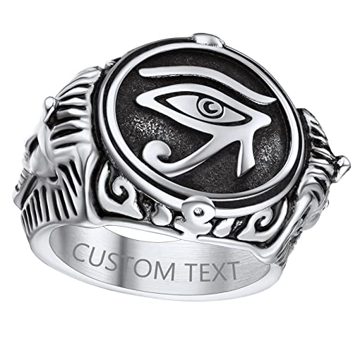 ChainsProMax Can Engrave Men Ancient Egyptian Eye of Ra Ankh Cross Ring, Size #7-#14, Stainless Steel/Gold Plated/Black (Send Gift Box) - color: Engrave-Eye of Ra-stainless