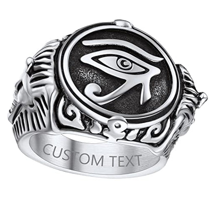 ChainsProMax Can Engrave Men Ancient Egyptian Eye of Ra Ankh Cross Ring, Size #7-#14, Stainless Steel/Gold Plated/Black (Send Gift Box) - color: Engrave-Eye of Ra-stainless