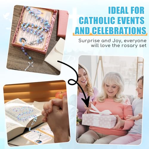 Quelay Rosary Catholic for Women Prayer Card - color: Blue-purple, style: Glass Pearls
