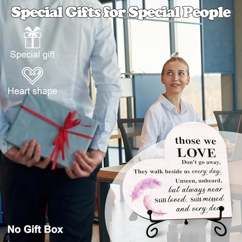 Sympathy Gifts for Loss of Loved One, Bereavement Memorial Funeral Grief Gift for Women, Wooden Heart Keepsake Remembrance of Mom Dad Family Member - E04 - color: Purple Those We Love Feather
