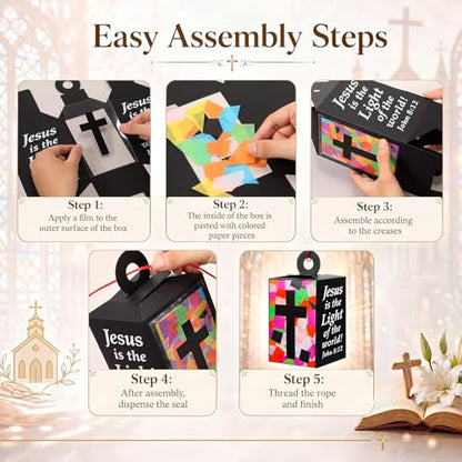 20 Sets Vbs 2026 Christian Cross Crafts Bulk Illumination Themed Paper Lanterns Jesus Is the Light Religious Suncatcher Sunday School Vbs Crafts for Church Christian Party Favor (Black Cross) - style: Black Cross