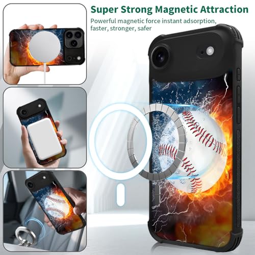 DAIZAG Case for iPhone 17 Pro Max,[Compatible with Magsafe] Air-Guard Corners Shockproof Soft Phone Cover for Boy Men Gift,Ice Fire Baseball - color: Ice Fire Baseball, size: iPhone 17 Pro Max