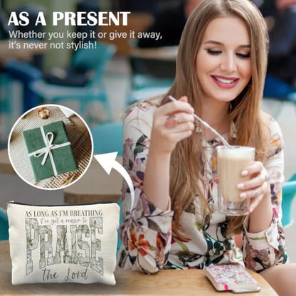 Christian Makeup Bag, Christian Religious Gifts, Praise the Lord Bible Verse Scripture Cosmetic Bag Canvas Toiletry Zipper Pouch for Women - color: PRAISE THE LORD 2