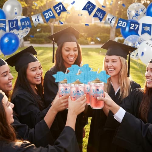 Class of 2027 Senior Gifts - Senior 2027 Blue Glass Tumbler with Glitter Bow, Graduation Gift for Girls Women Player College High School Daughter Friends Graduates - style: blue senior