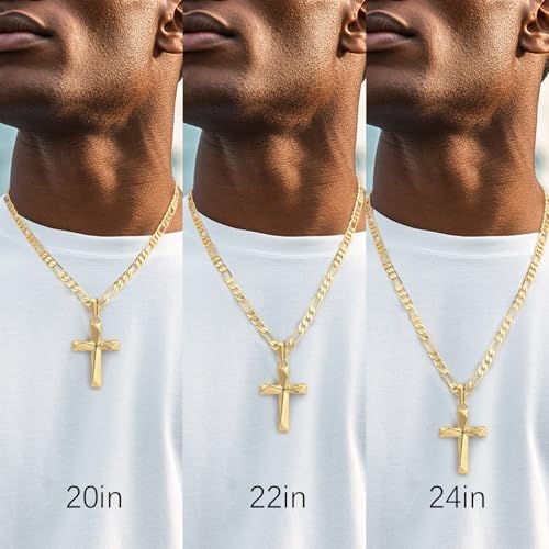 Cross Necklace 14K Gold Cross Necklace for Men - color: gold-24inch
