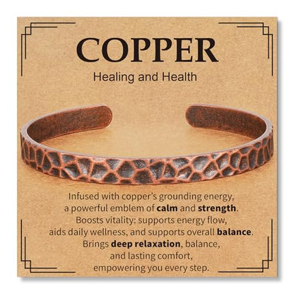 Pure Copper Bracelets for Women Men Waterproof Healing Cuff Bracelets for Men Adjustable Chunky Healing Copper Bangle Jewelry Gifts - color: copper-hammering pattern
