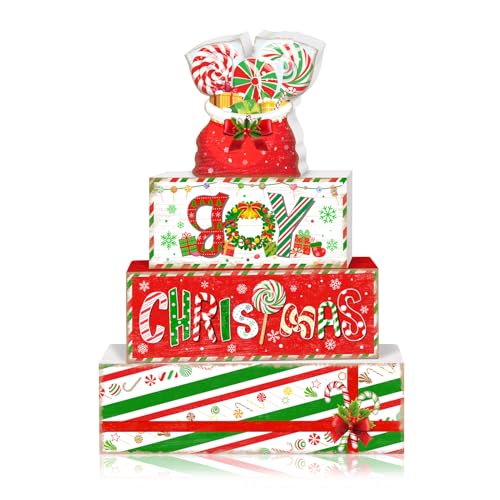 Britimes Tiered Tray Decor Set, 4 Pack, Wooden Table Sign, Candy Christmas - style: Christmas Gifts & Candy