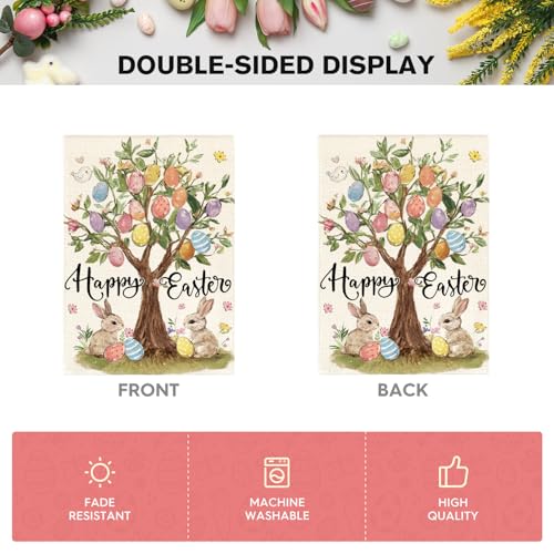 AVOIN colorlife Happy Easter Egg Tree Bunnies House Flag 28x40 Inch - size: House Size-28 x 40"