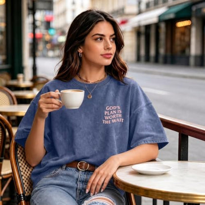 Christian Oversized Shirts for Women God Graphic Tees Shirts Bible Verse Jesus Shirt Religious Acid Wash Tshirts - color: Blue, size: Small