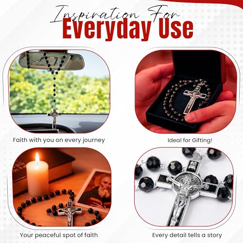 SANCTUM VERITAS Catholic Rosary Necklace | Large Italian Prayer Beads Gift - style: Black Crystal