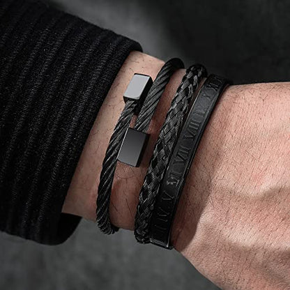 WFYOU Stainless Steel Bracelets for Men Gold Cuff Bracelet Birthday Gifts - color: Black 7