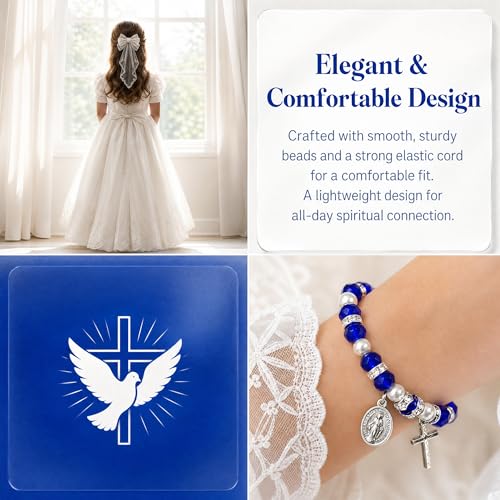 Women Stretch Rosary Bracelet Beaded Crucifix & Miraculous Medal - color: HOLY3